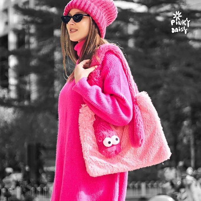 Hot Pink Snake Plush Shoulder Bag