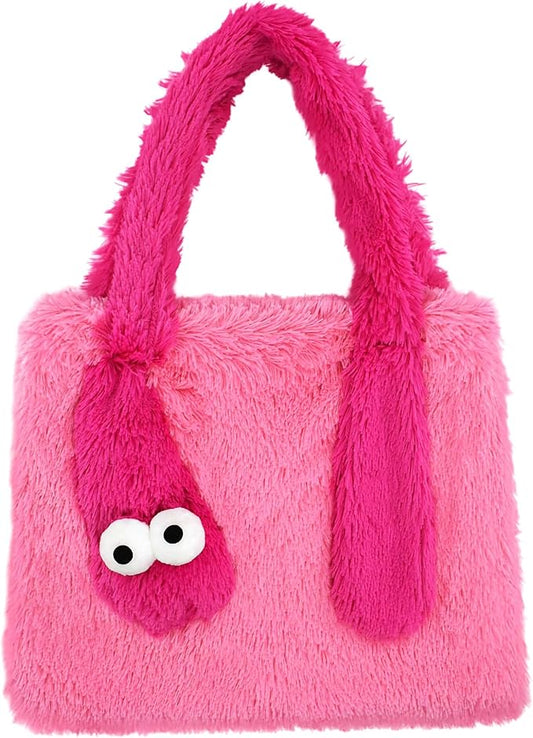 Hot Pink Snake Plush Shoulder Bag